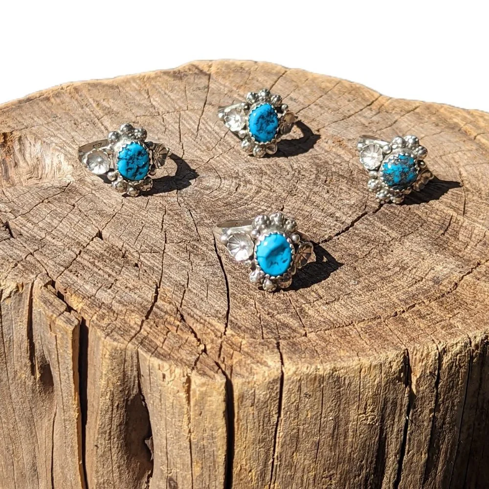 Women's Navajo Kingman Turquoise Ring Handmade Native American Jewelry Sz 8.75**